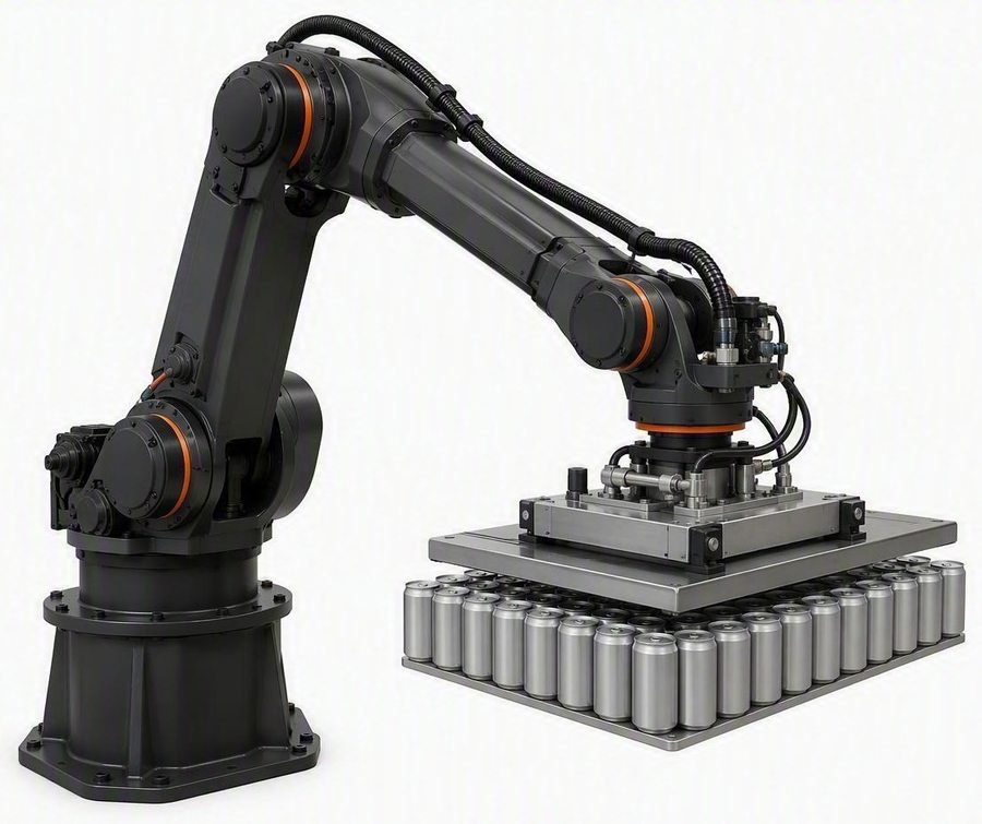 Heavy-payload six-axis robot with magnetic matrix gripper